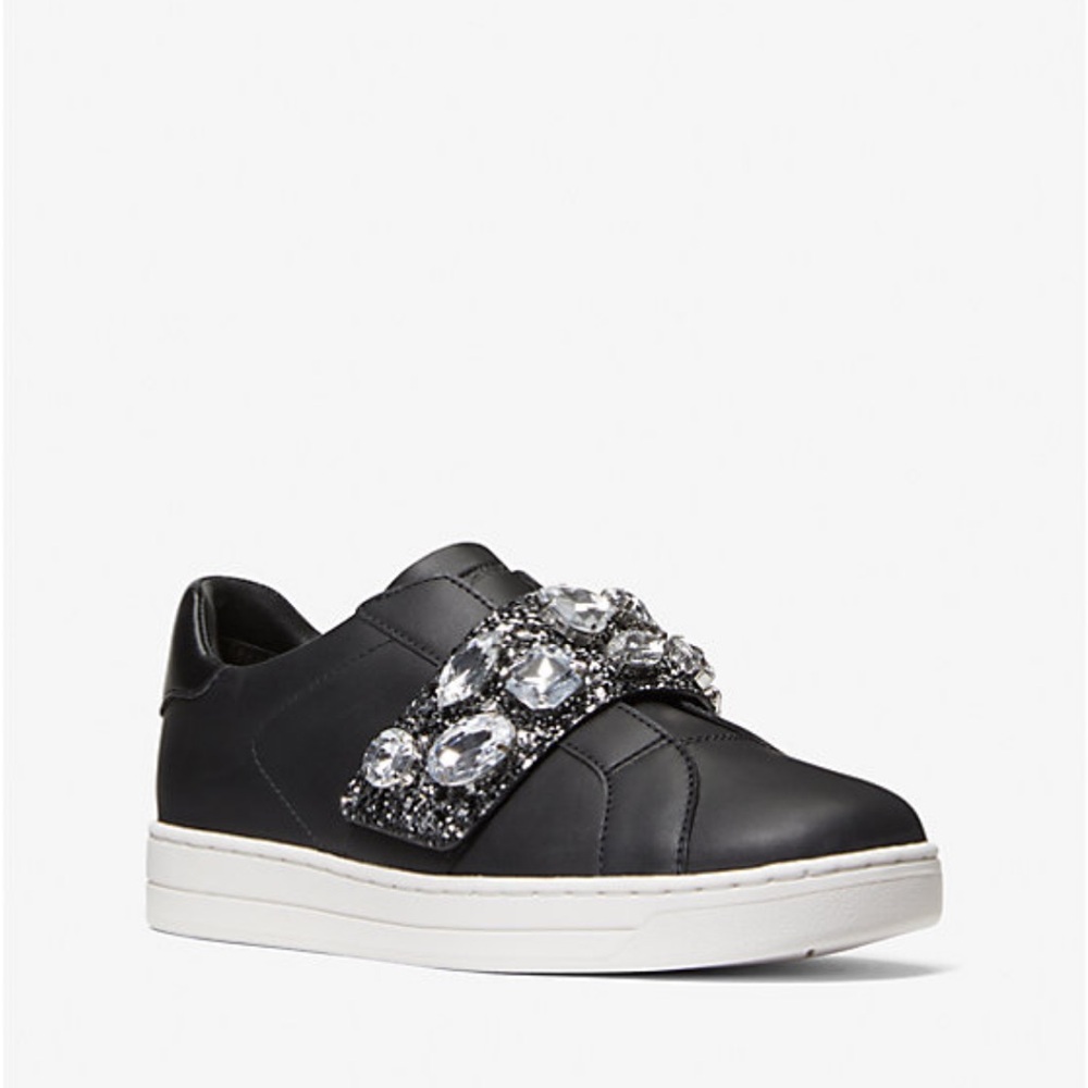MICHAEL KORS Kenna Leather and Jewel Embellished Glitter Sneaker